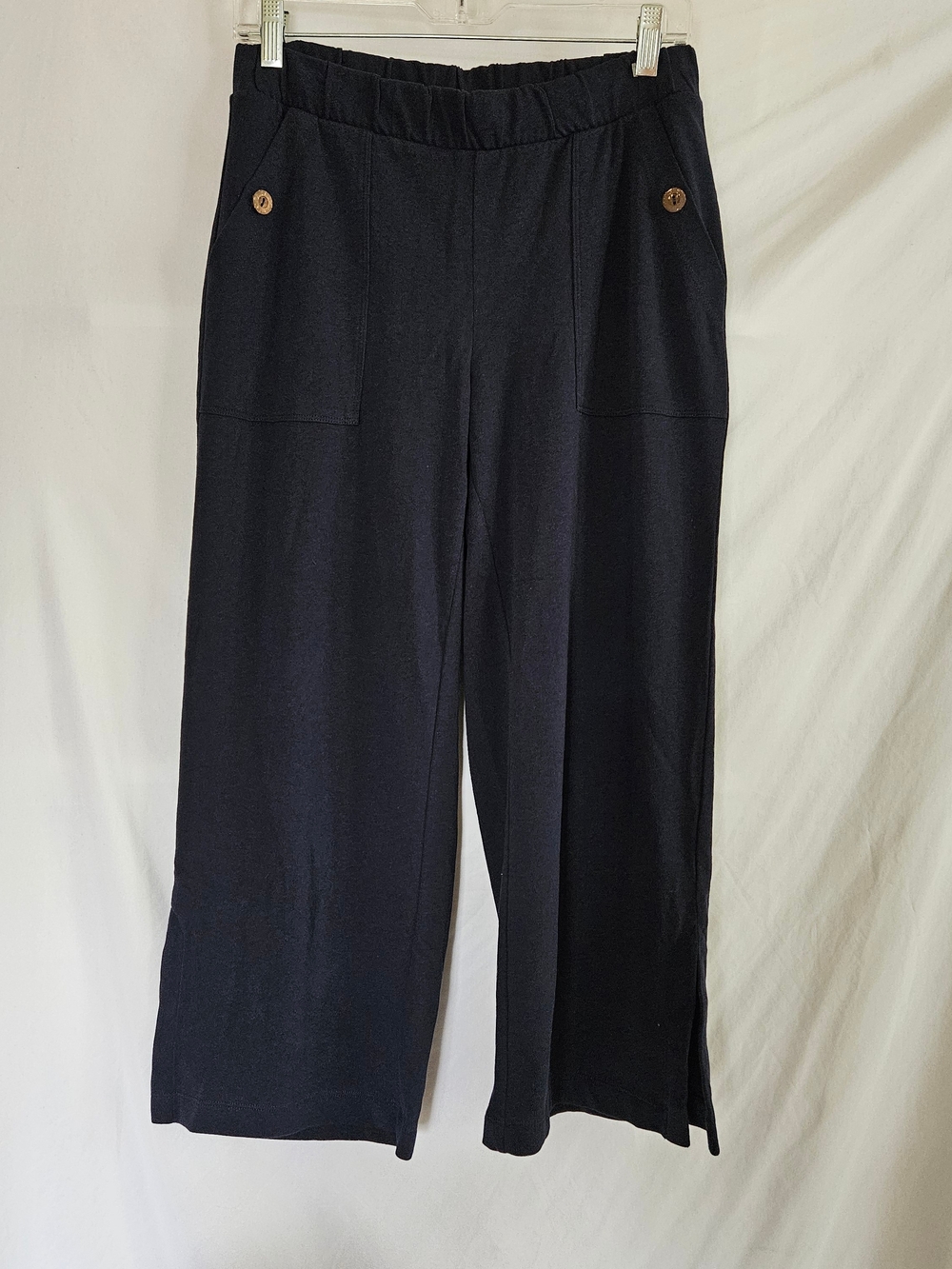 Pure Jill Linen Blue Navy Blue Wide Leg Crop Pants Womens SP Casual Beach Quiet